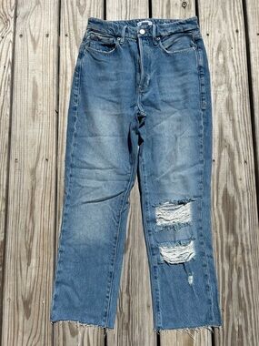 Good American Good Boy Distressed Denim Jeans Medium Wash Blue Womens Size 0/25